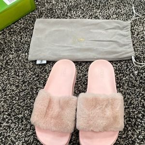 pink fuzzy slides